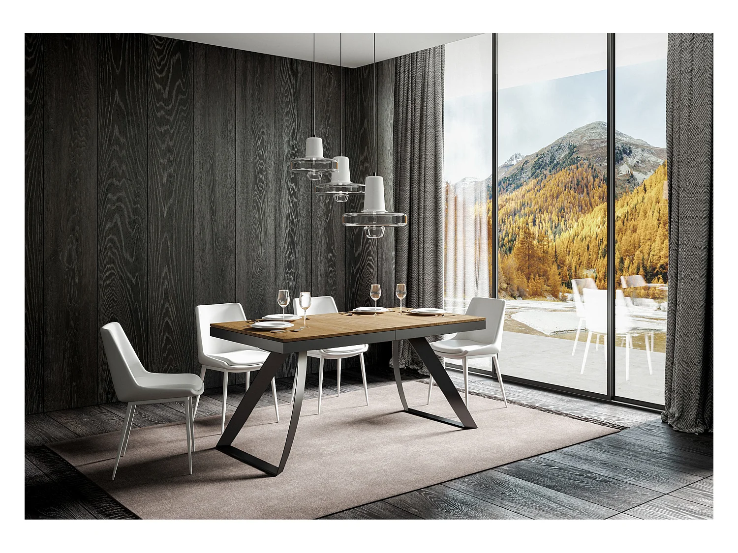 Mesa de jantar extensível 90x180/284 cm Proxy Evolution Carvalho Natural quadro Antracite