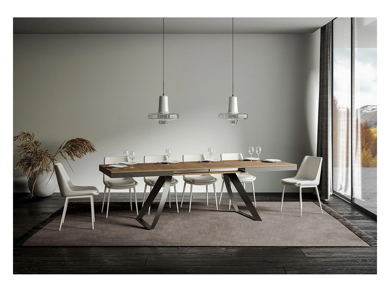Mesa de jantar extensível 90x180/284 cm Proxy Evolution Carvalho Natural quadro Antracite