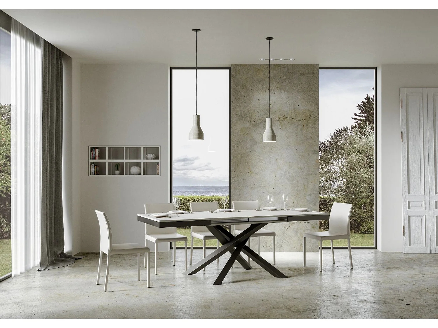 Table extensible 160/264x90 cm Volantis Evolution frêne blanc cadre et pieds anthracite