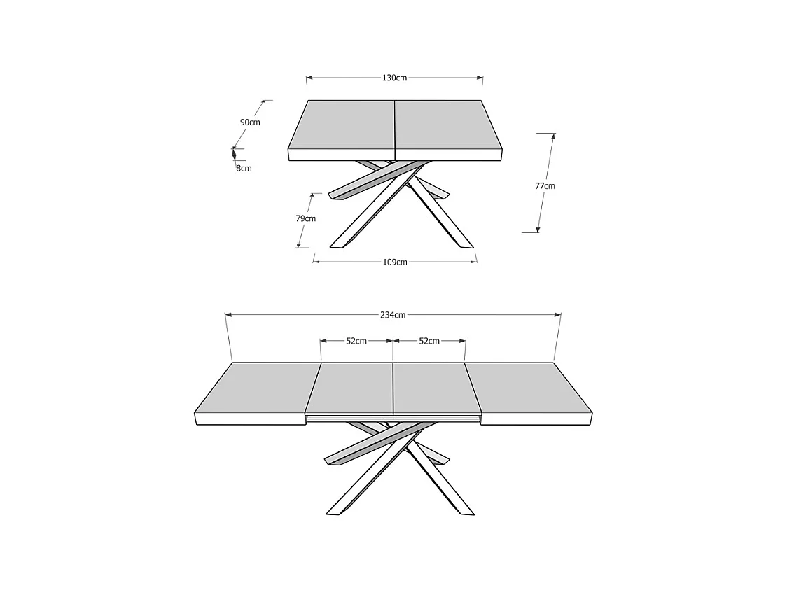 Uitschuifbare tafel voor 4 tot 10 personen in wit en verweven poten in 4 kleuren L 130 tot 234 cm Artemis