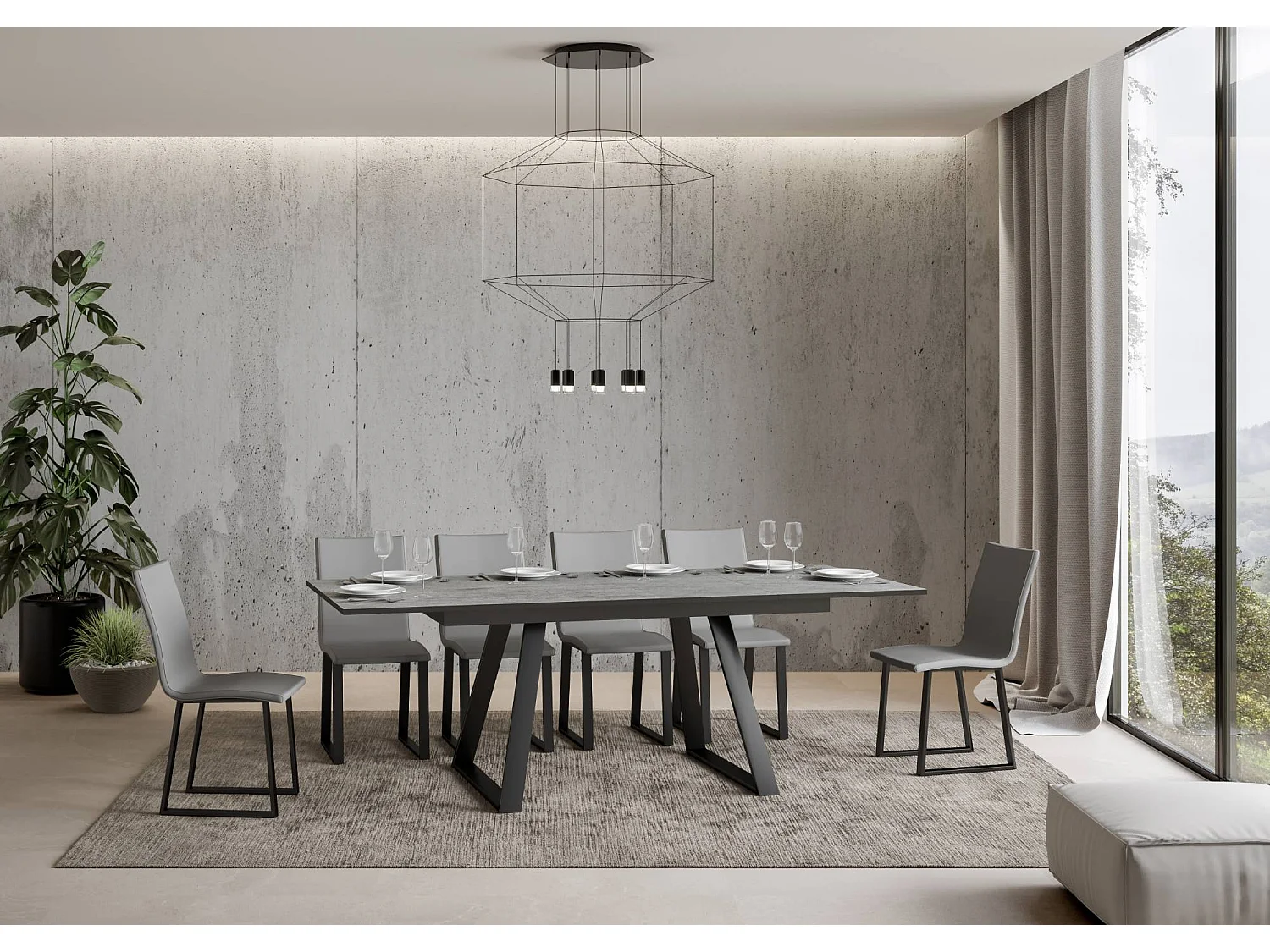 Mesa de jantar extensível 90x160/220 cm Bernadette Cimento quadro Antracite