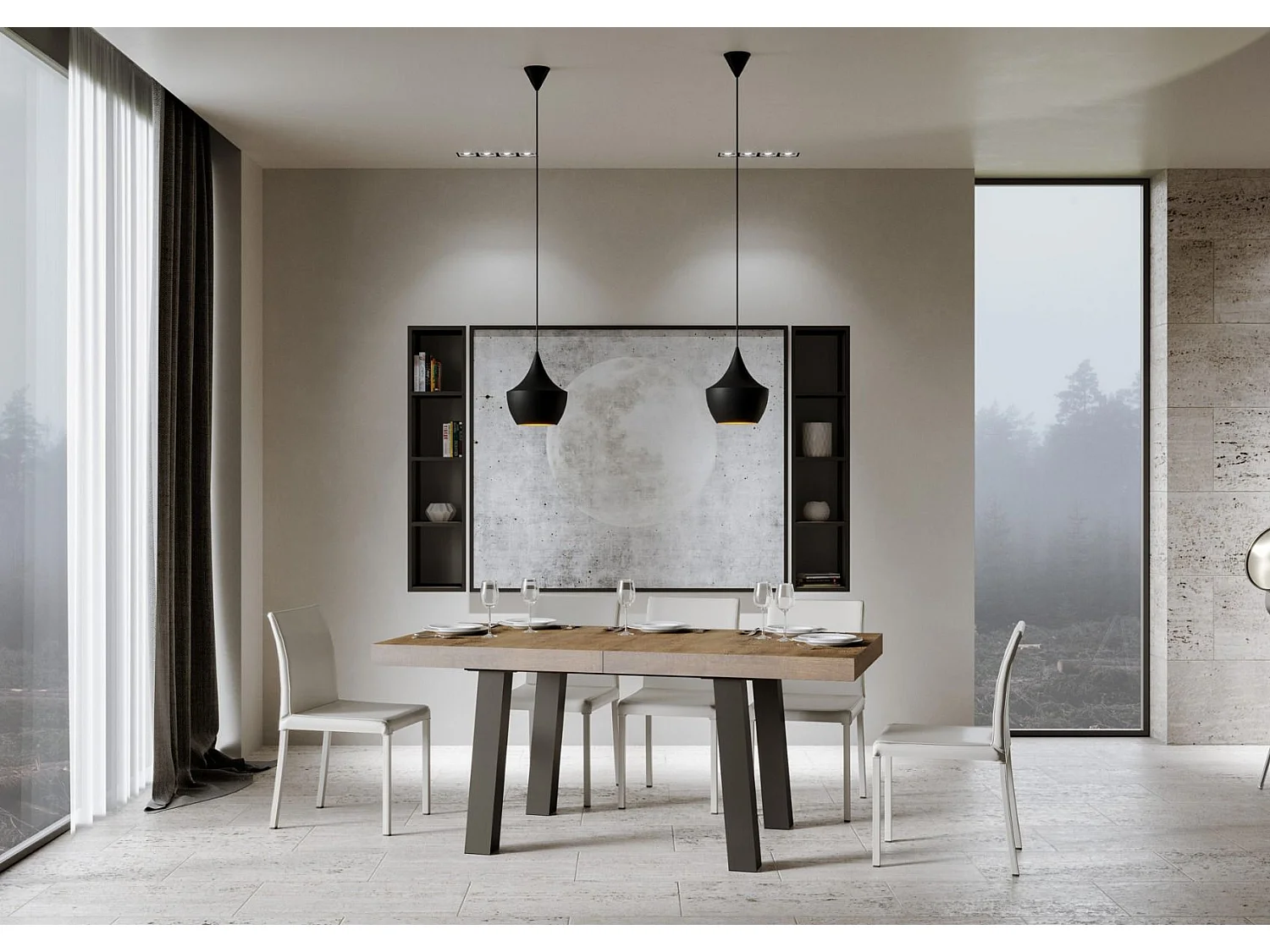 Table extensible 90x180/440 cm Bridge Noyer cadre Anthracite