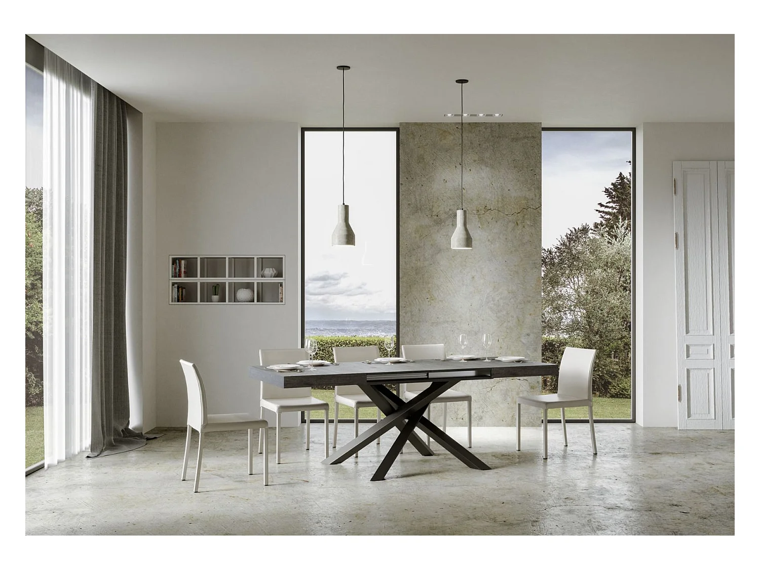 Table extensible 90x180/284 cm Volantis Gris Béton cadre Anthracite