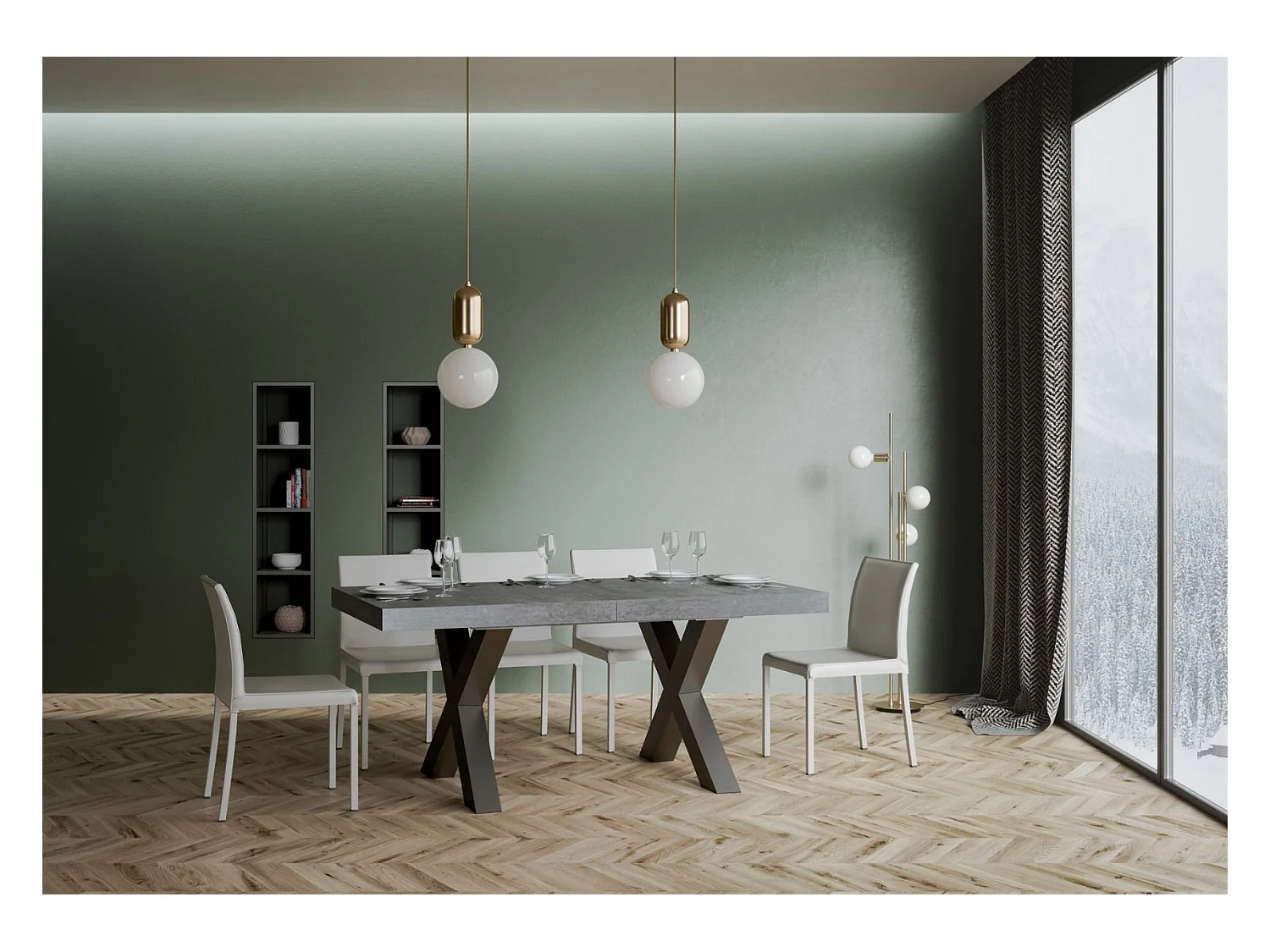 Ausziehtisch 90x180/440 cm Traffic Zement mit Eisenrahmen aus Anthrazit