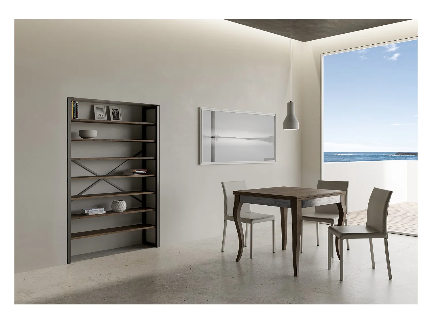 Table extensible portefeuille 90x90/180 cm Olanda Librox Noyer cadre gris