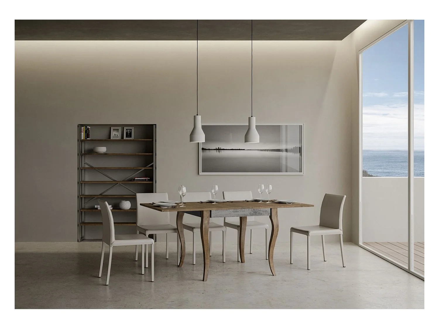 Table extensible portefeuille 90x90/180 cm Olanda Librox Noyer cadre gris