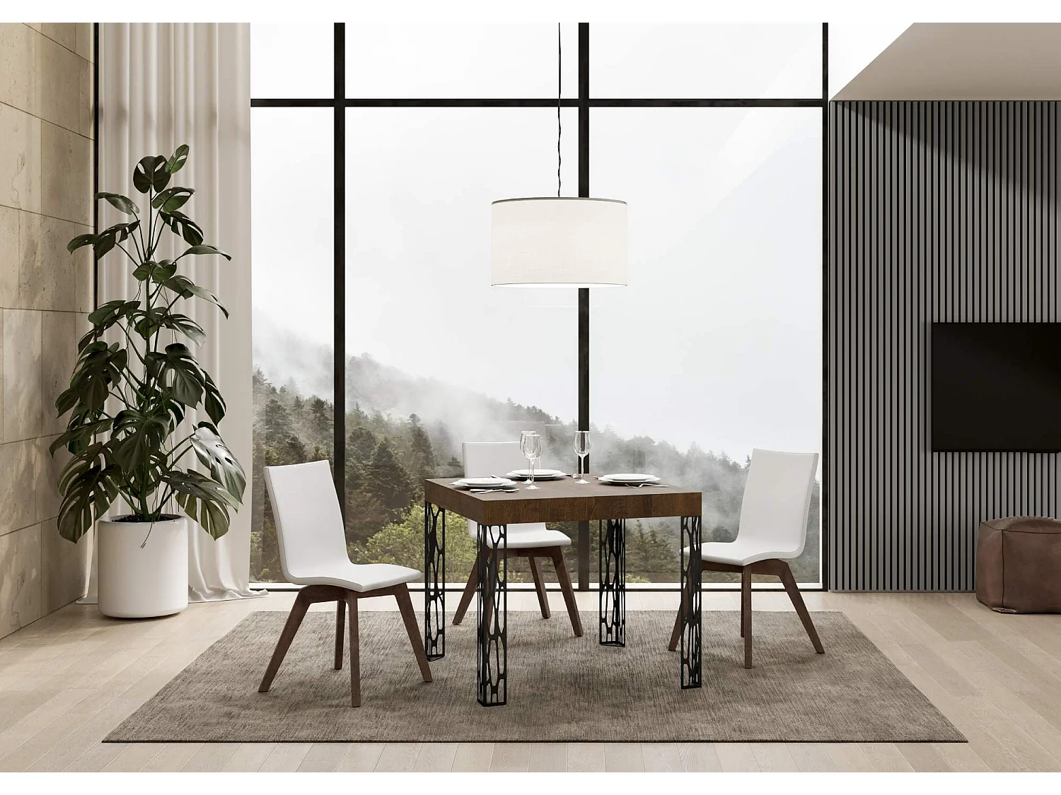 Uitschuifbare tafel 90x90/246 cm Ghibli walnoot frame antraciet