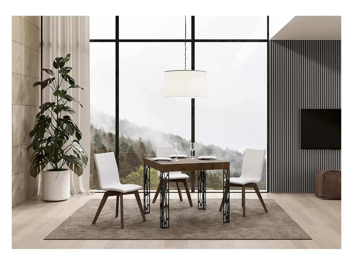 Uitschuifbare tafel 90x90/246 cm Ghibli walnoot frame antraciet