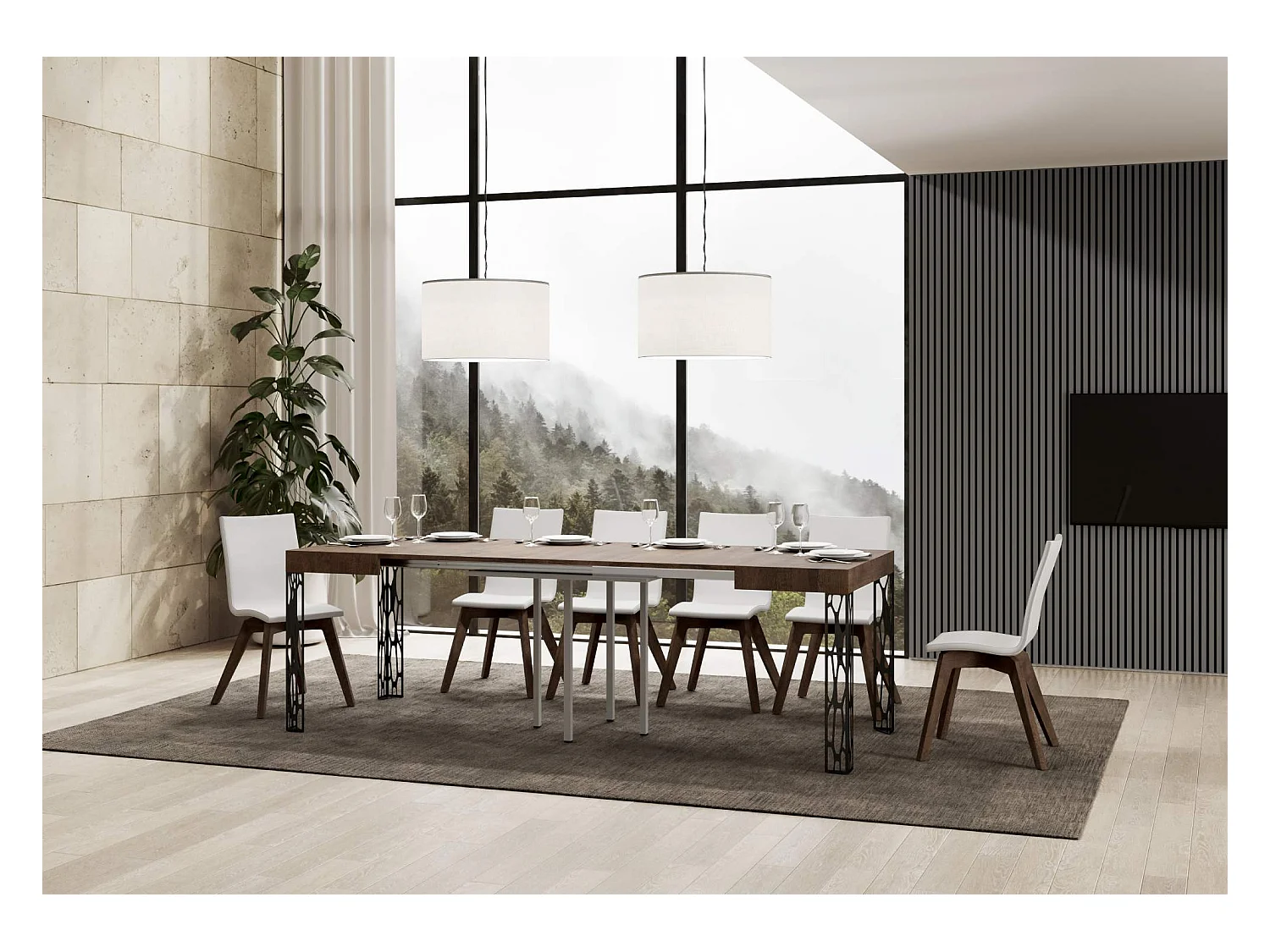 Uitschuifbare tafel 90x90/246 cm Ghibli walnoot frame antraciet