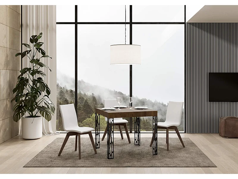 Ausziehtisch 90x90/246 cm Ghibli Nussbaum mit Eisenrahmen aus Anthrazit