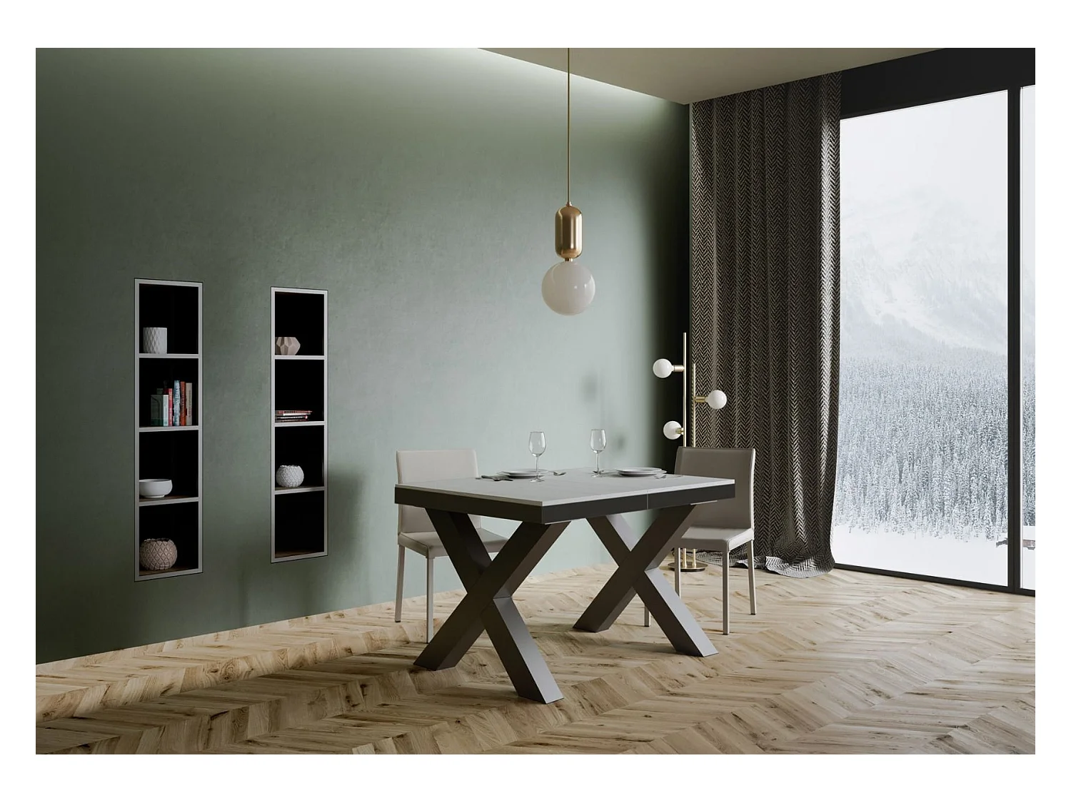 Mesa de jantar extensível 90x120/224 cm Traffic Evolution Cinza Branca quadro Antracite