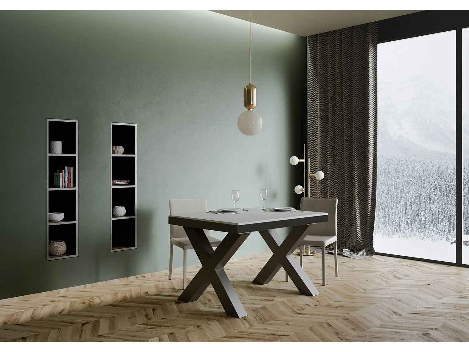 Table extensible 90x120/224 cm Traffic Evolution Frêne Blanc cadre Anthracite