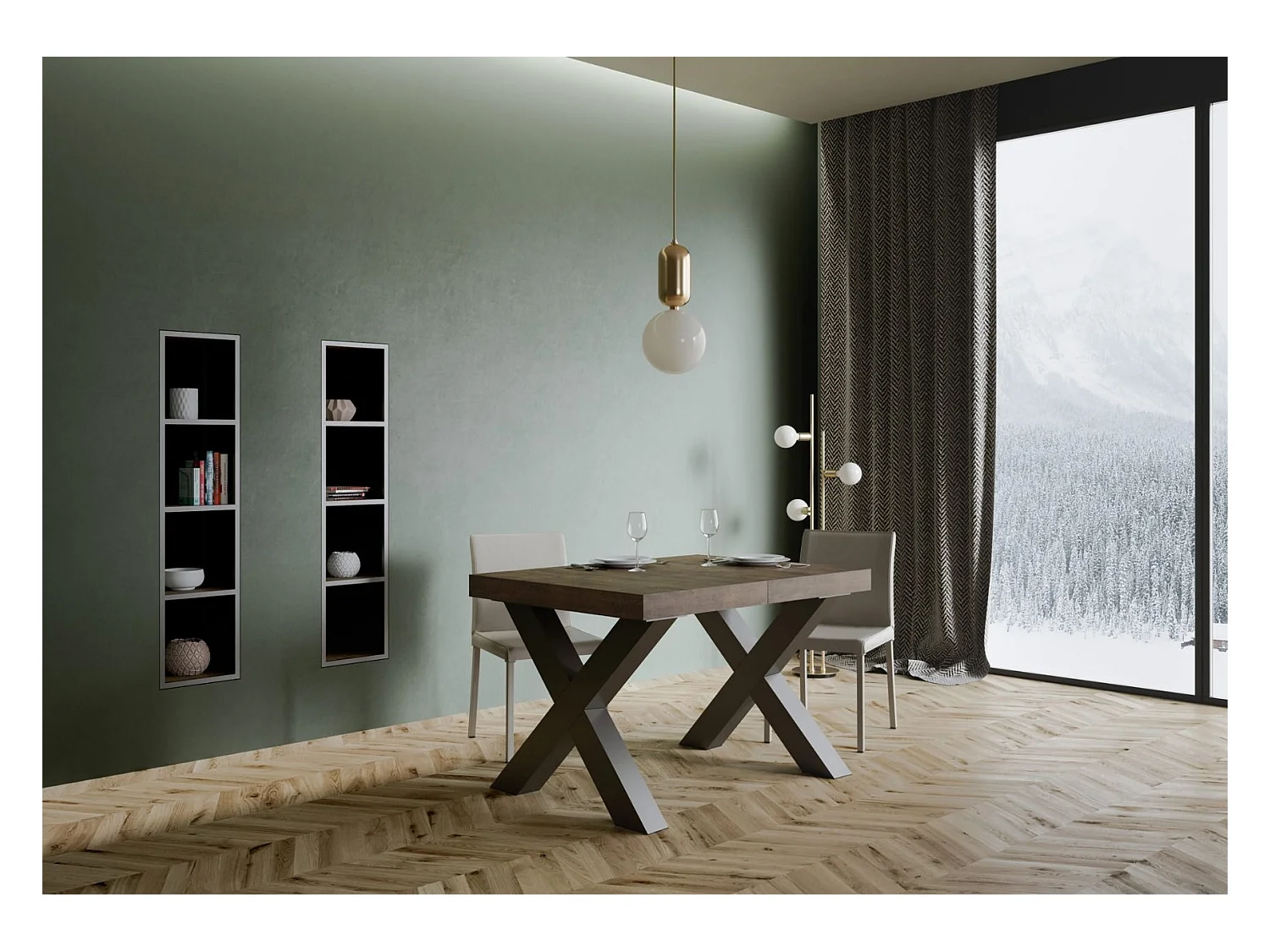 Ausziehtisch 90x130/234 cm Traffic Nussbaum mit Eisenrahmen aus Anthrazit