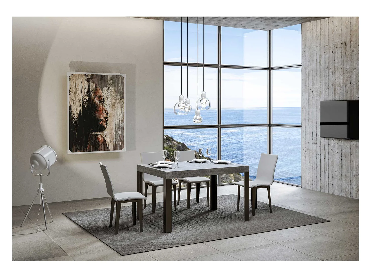 Table extensible 90x130/234 cm Linea Gris Béton cadre Anthracite