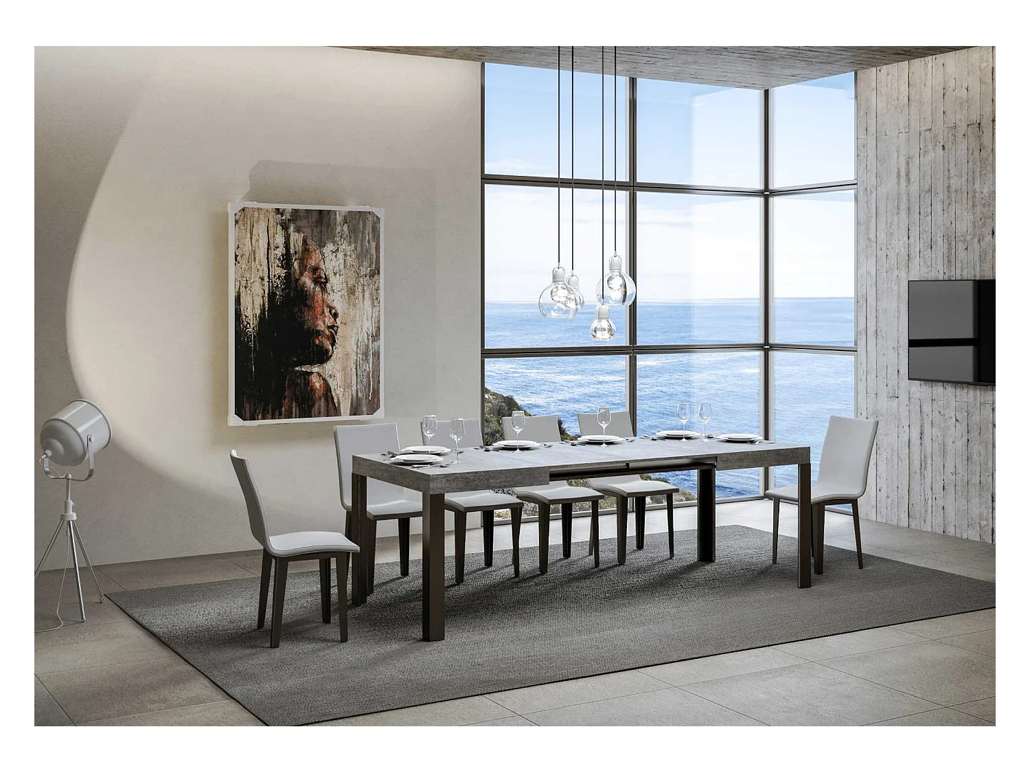 Table extensible 90x130/234 cm Linea Gris Béton cadre Anthracite