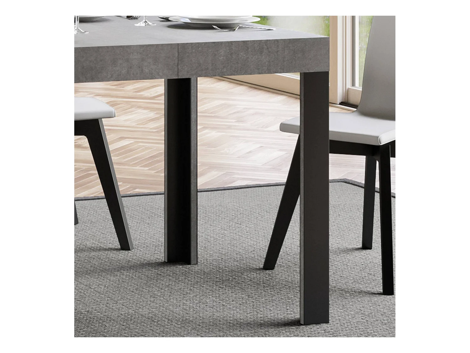 Table extensible 90x130/234 cm Linea Gris Béton cadre Anthracite