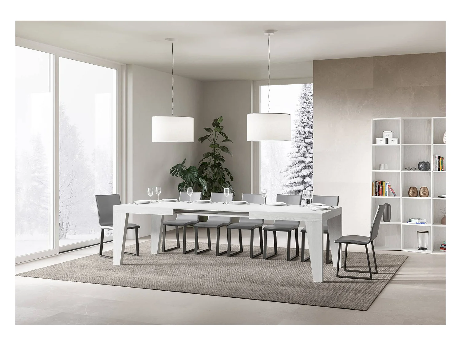 Mesa de jantar extensível 90x180/440 cm Naxy Cinza Branca