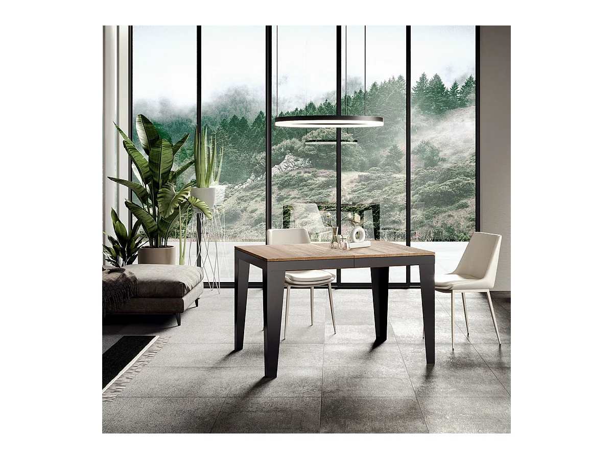 Table extensible 90x120/224 cm Flame Evolution Chêne Nature cadre Anthracite