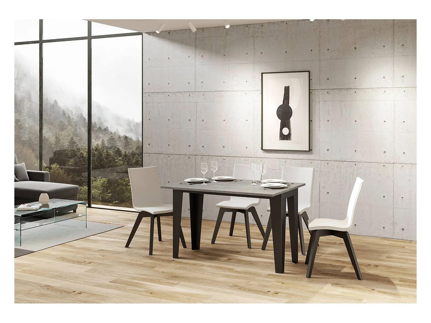 Table extensible portefeuille 120x45/90 cm Flame Double Gris Béton cadre Anthracite