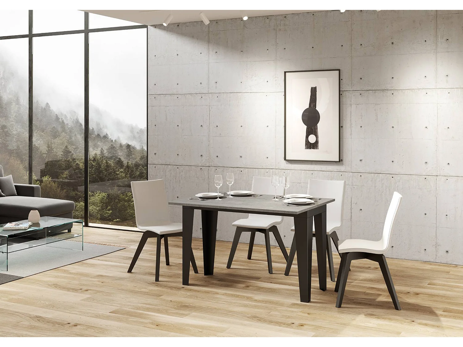 Table extensible portefeuille 120x45/90 cm Flame Double Gris Béton cadre Anthracite