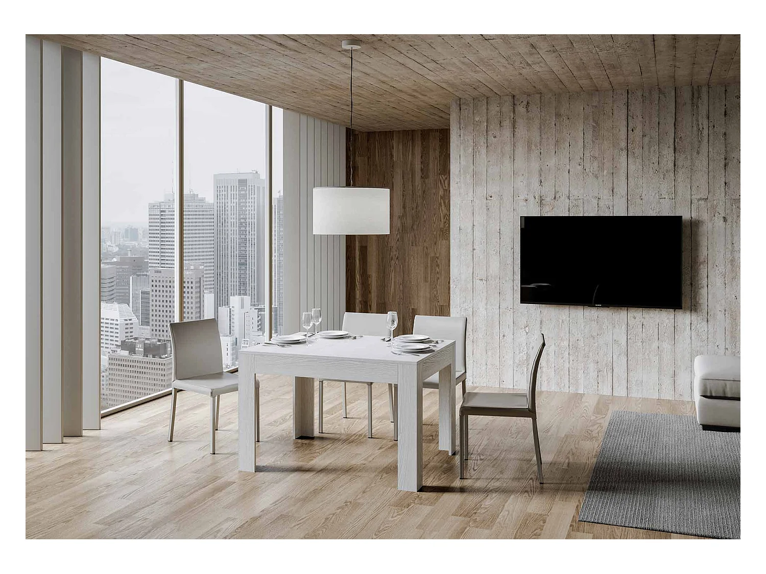 Uitschuifbare tafel 90x120/180 cm Bibi eiken wit