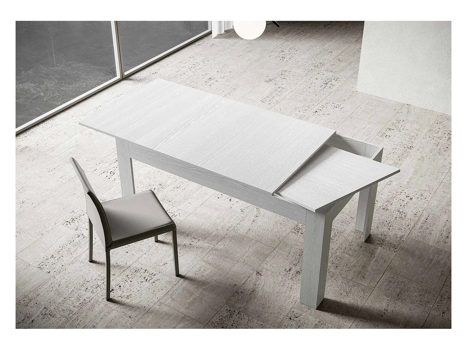 Uitschuifbare tafel 90x120/180 cm Bibi eiken wit