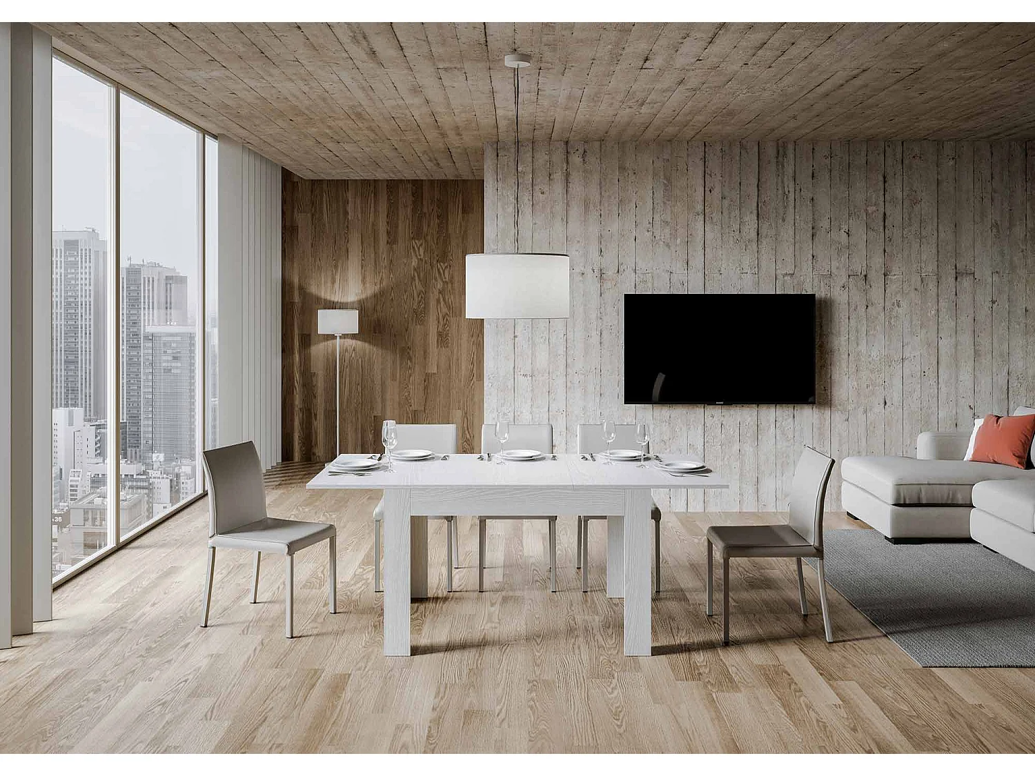 Table extensible 90x120/180 cm Bibi Frêne Blanc