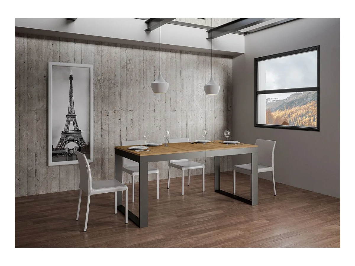 Table extensible 90x120/224 cm Tecno Evolution Chêne Nature cadre Anthracite