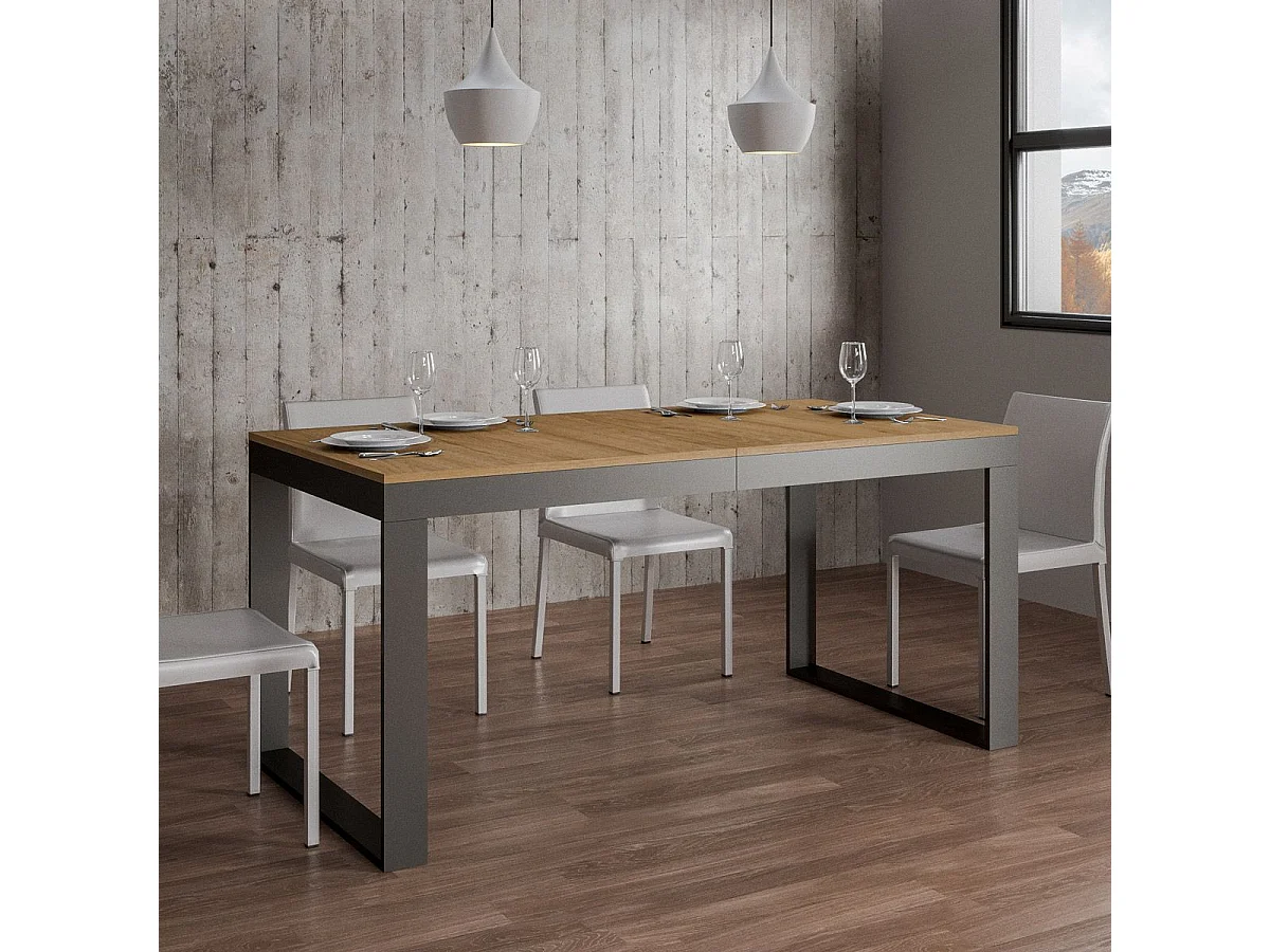 Udtræksbord 90x120/224 cm Tecno Evolution Naturlig Eg med antracit stel