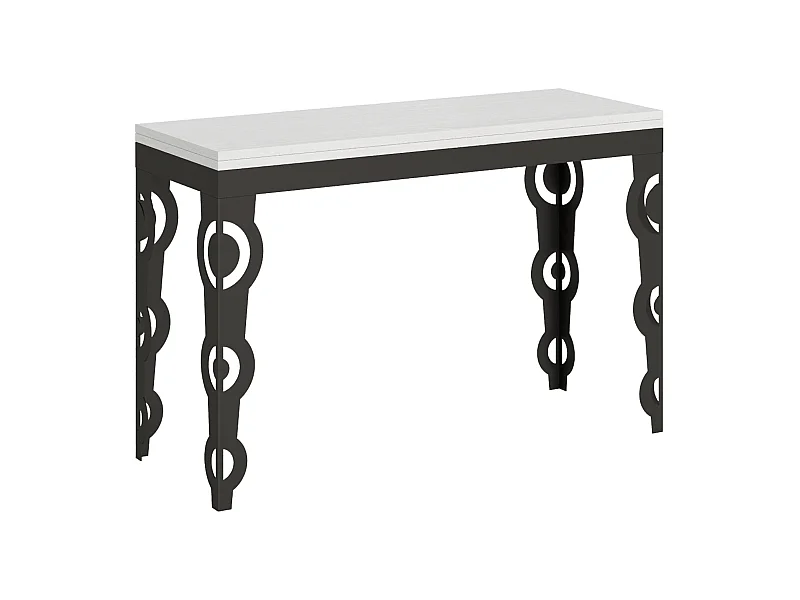 Table extensible portefeuille 120/200x45/90 cm Karamay Double Frêne Blanc cadre Anthracite