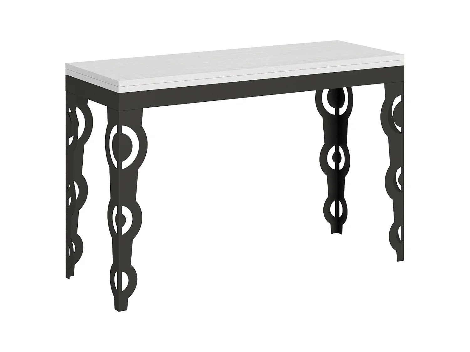 Ausziehtisch 120/200x45/90 cm Karamay Double Esche weiß mit Eisenrahmen aus Anthrazit