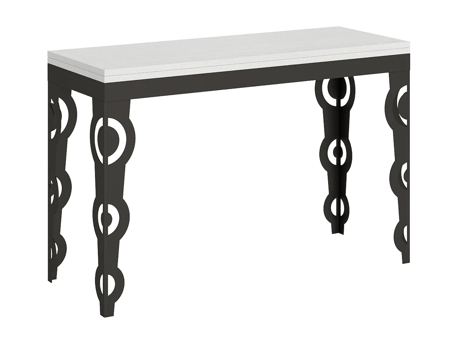 Ausziehtisch 120/200x45/90 cm Karamay Double Esche weiß mit Eisenrahmen aus Anthrazit