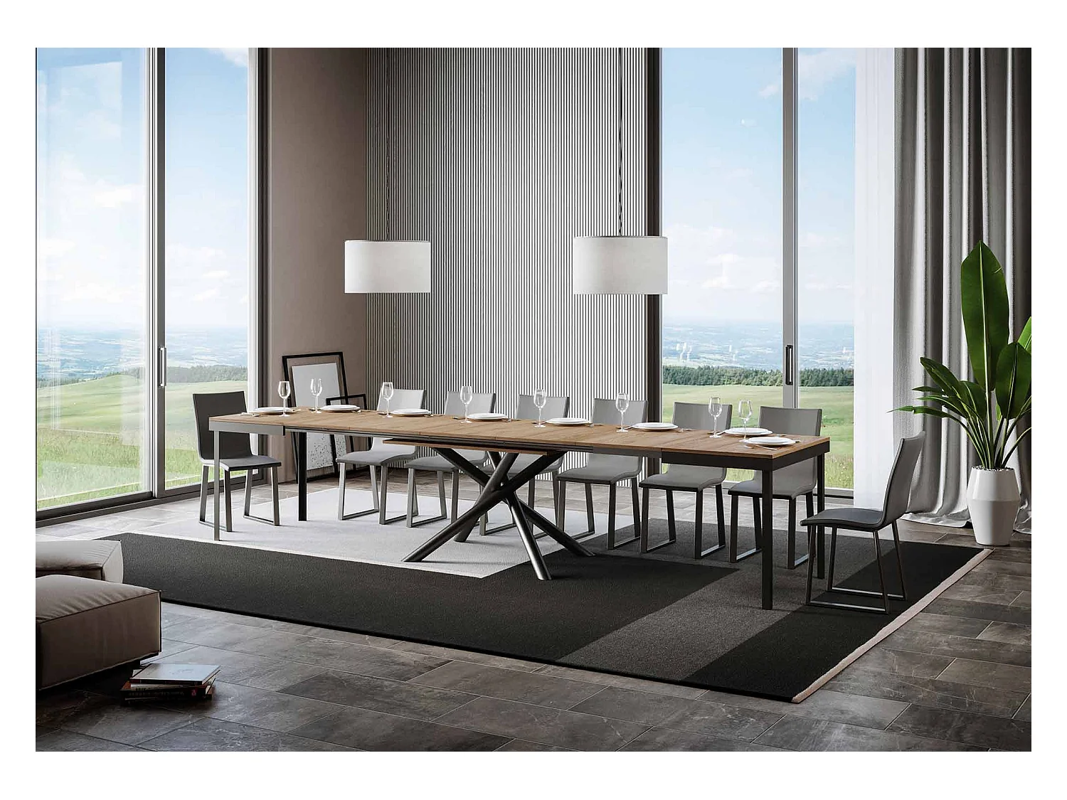 Table extensible 90x120/380 cm Famas Evolution Chêne Nature cadre Anthracite