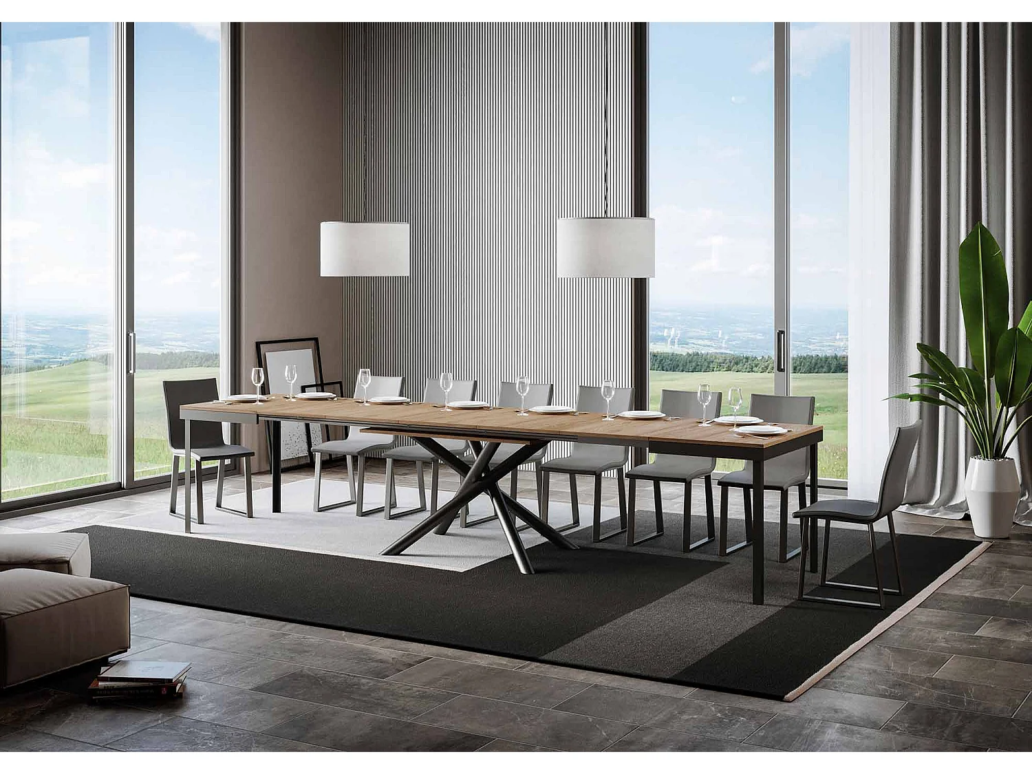 Table extensible 90x120/380 cm Famas Evolution Chêne Nature cadre Anthracite