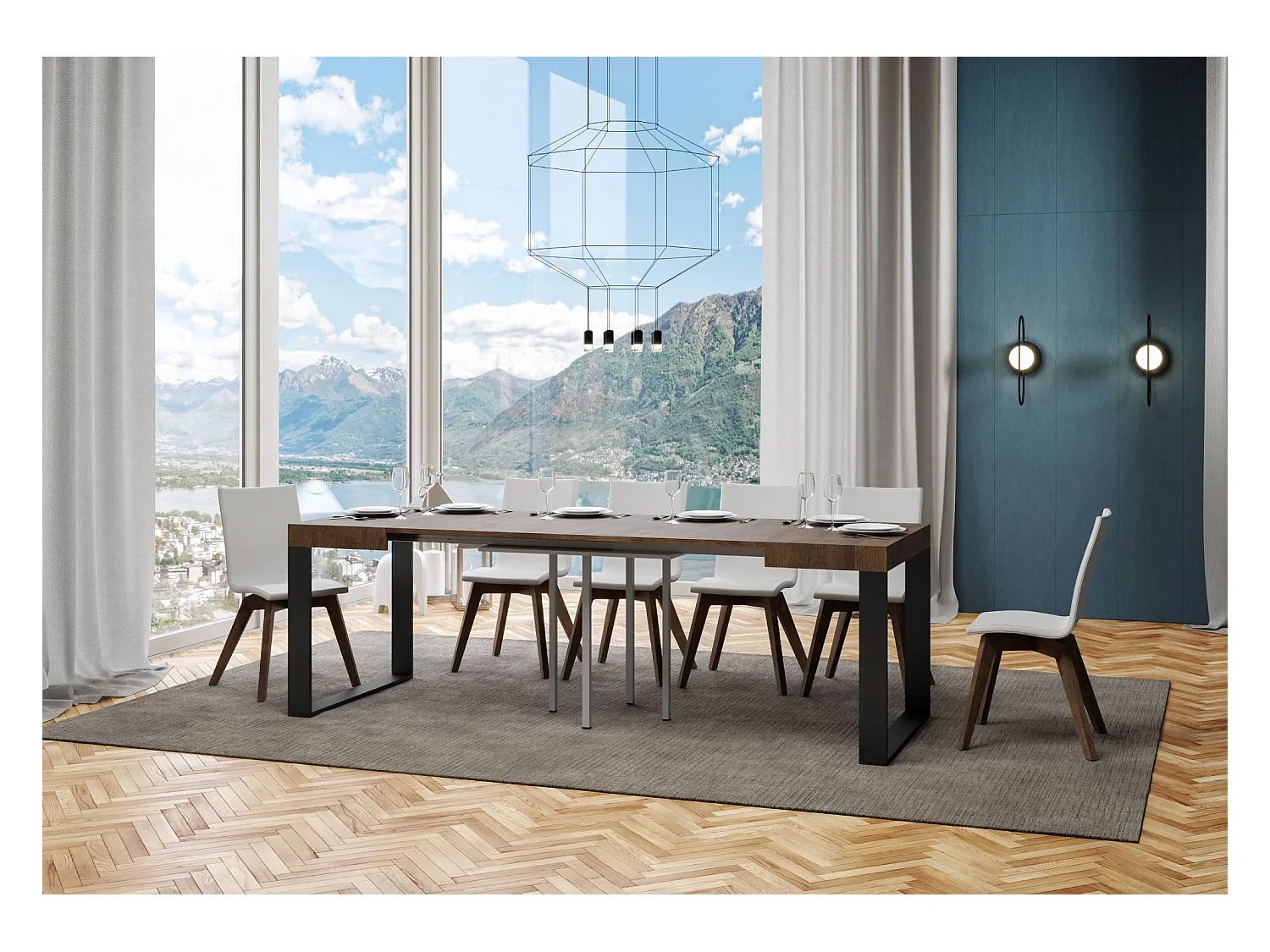 Mesa de jantar extensível 90x90/246 cm Tecno Nogueira quadro Antracite