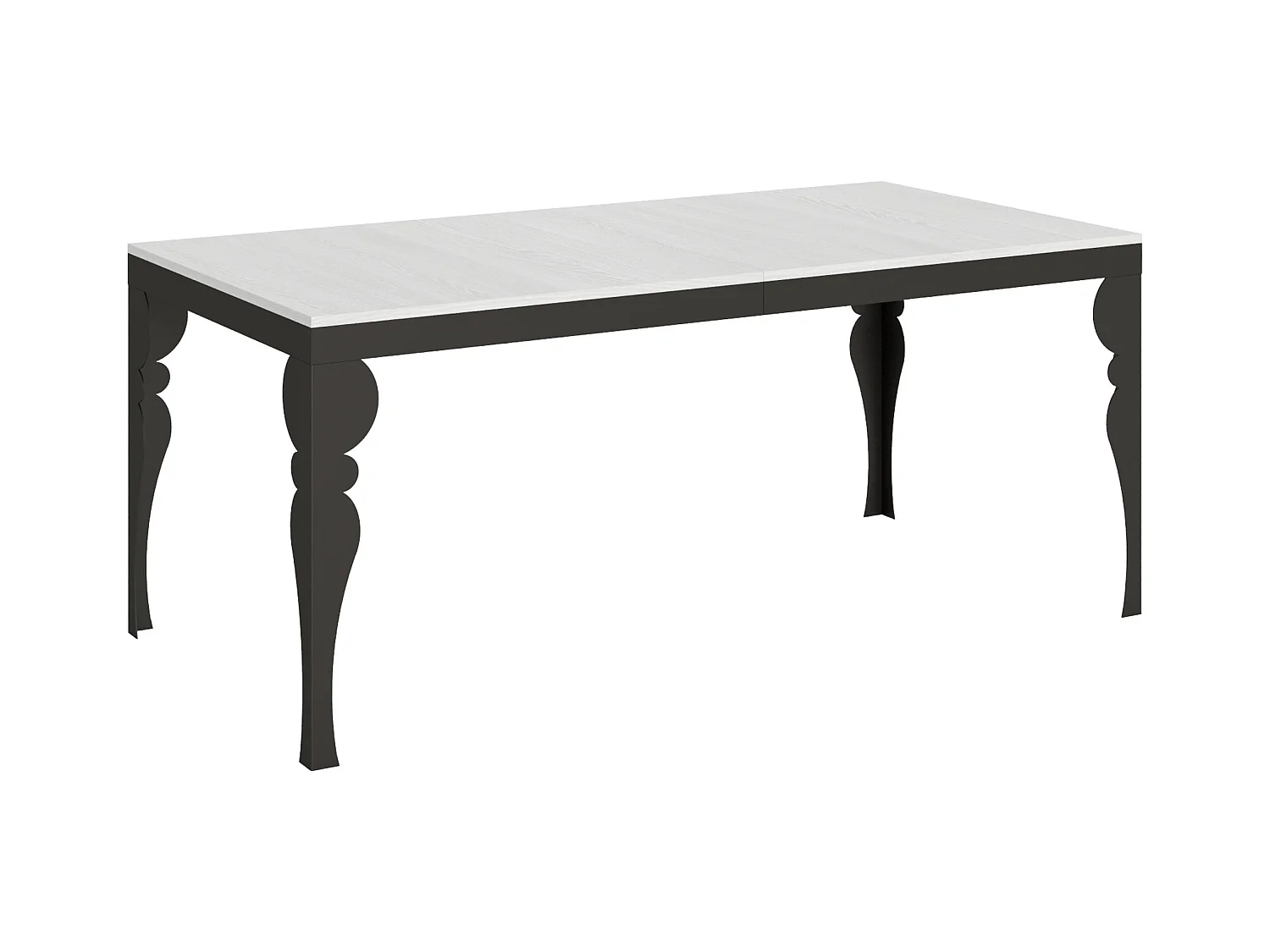 Mesa extensible con patas de acero antracita, estilo oriental Torza evolución-Color Blanco-Soporte 2 pies-Ancho extensible