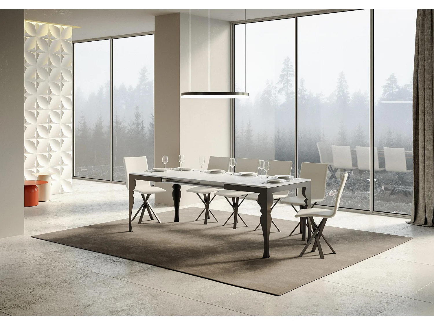 Ausziehtisch 180/440x90 cm Paxon Evolution Esche weiß Gestell und Füße Anthrazit