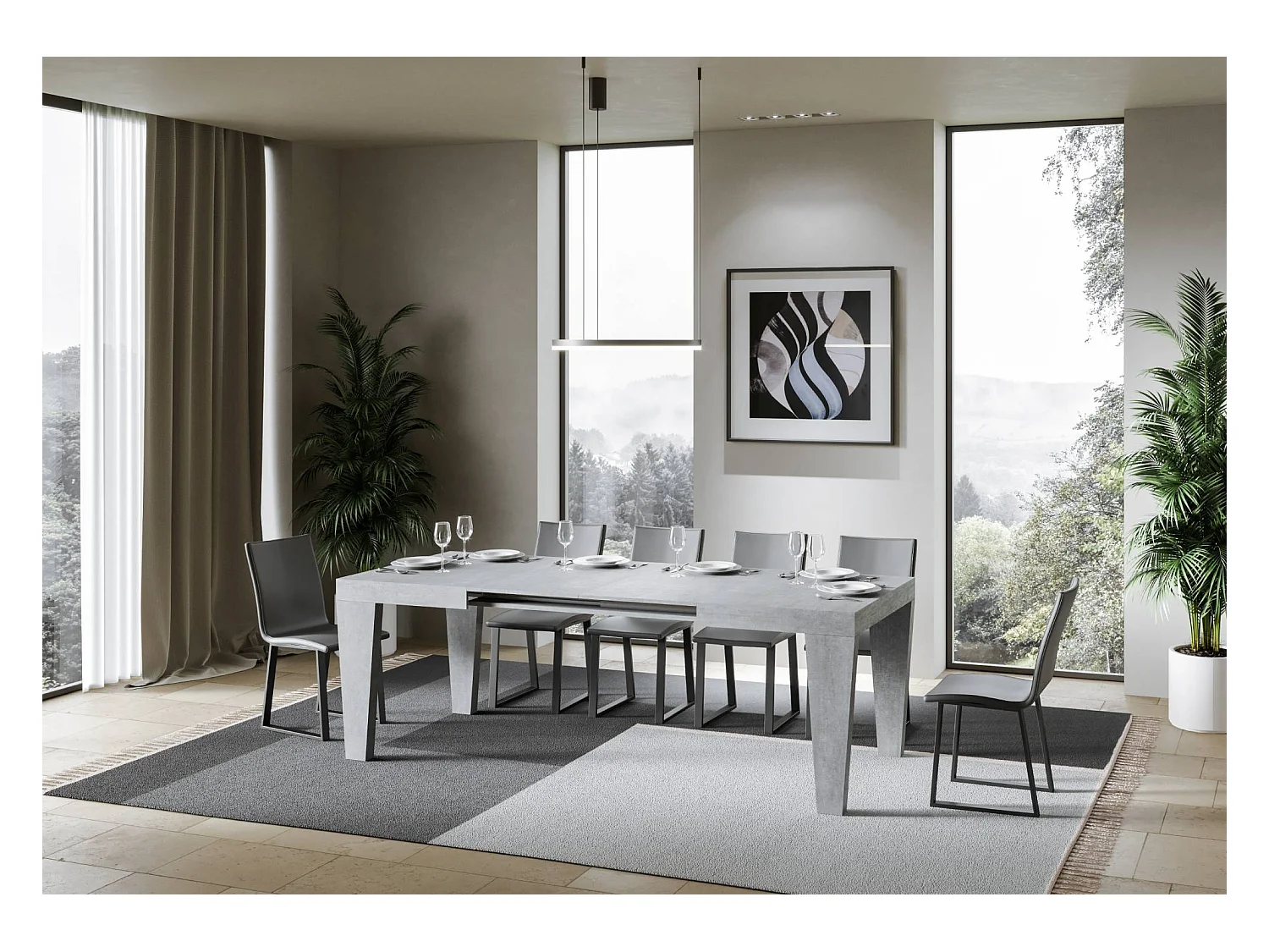 Kristo asgrijze uitschuifbare tafel voor 6 tot 10 personen L 130 tot 234 cm