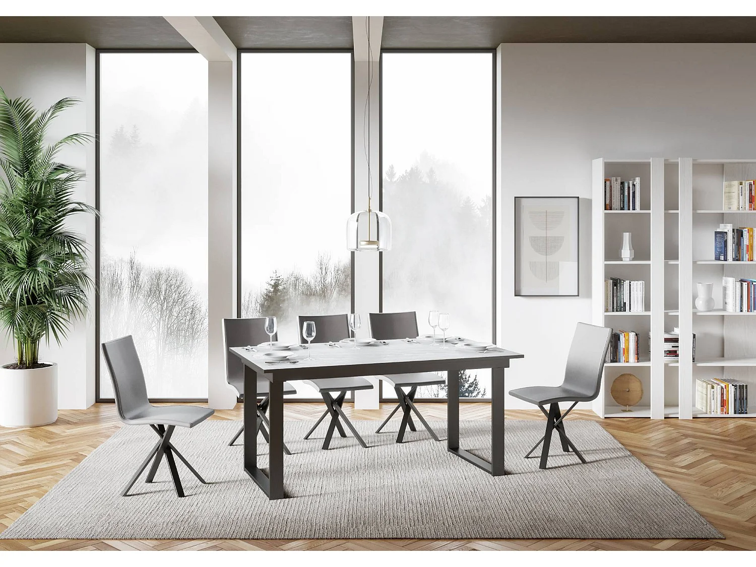 Uitschuifbare tafel 90x160/220 cm Bandos eiken wit frame antraciet