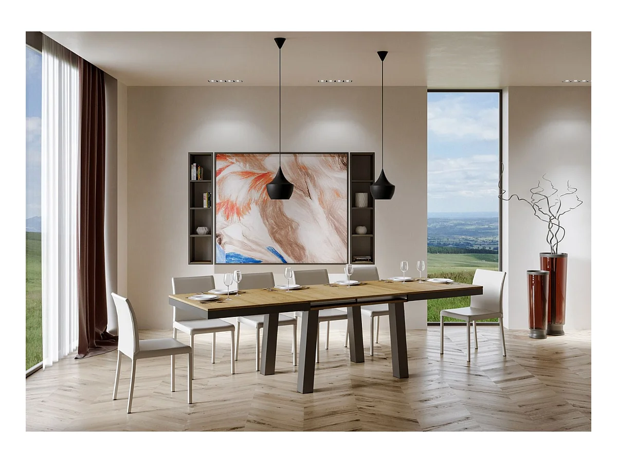 Mesa extensible 90x160/264 cm Bridge Evolution Roble Natural estructura Antracita