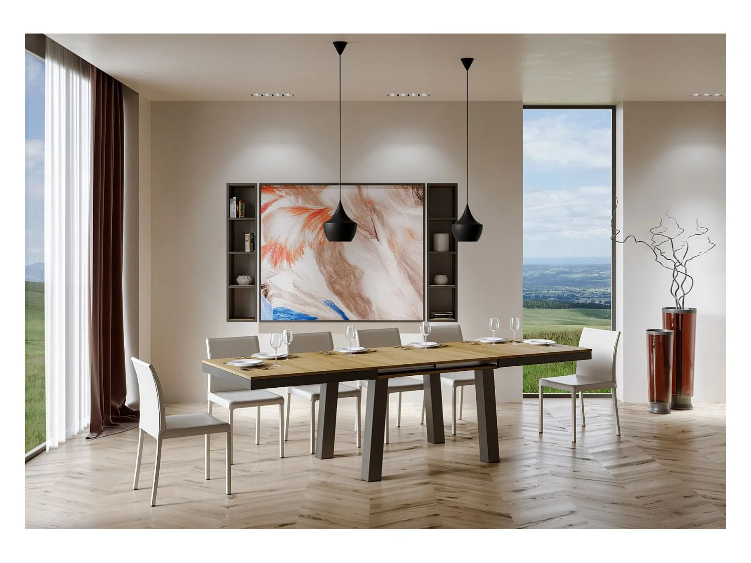 Mesa extensible 90x160/264 cm Bridge Evolution Roble Natural estructura Antracita