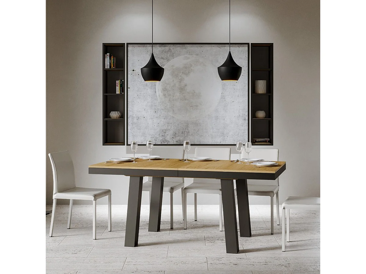 Table extensible 90x160/264 cm Bridge Evolution Chêne Nature cadre Anthracite