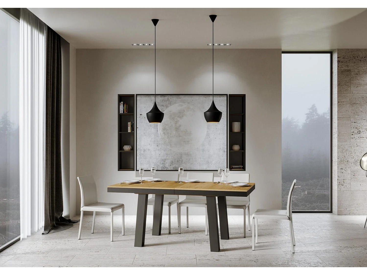 Table extensible 90x160/264 cm Bridge Evolution Chêne Nature cadre Anthracite