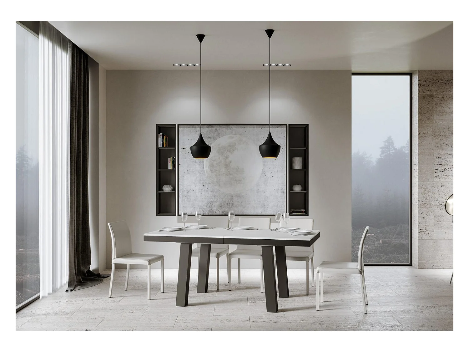 Mesa extensible 90x160/420 cm Bridge Evolution Fresno Blanco estructura Antracita