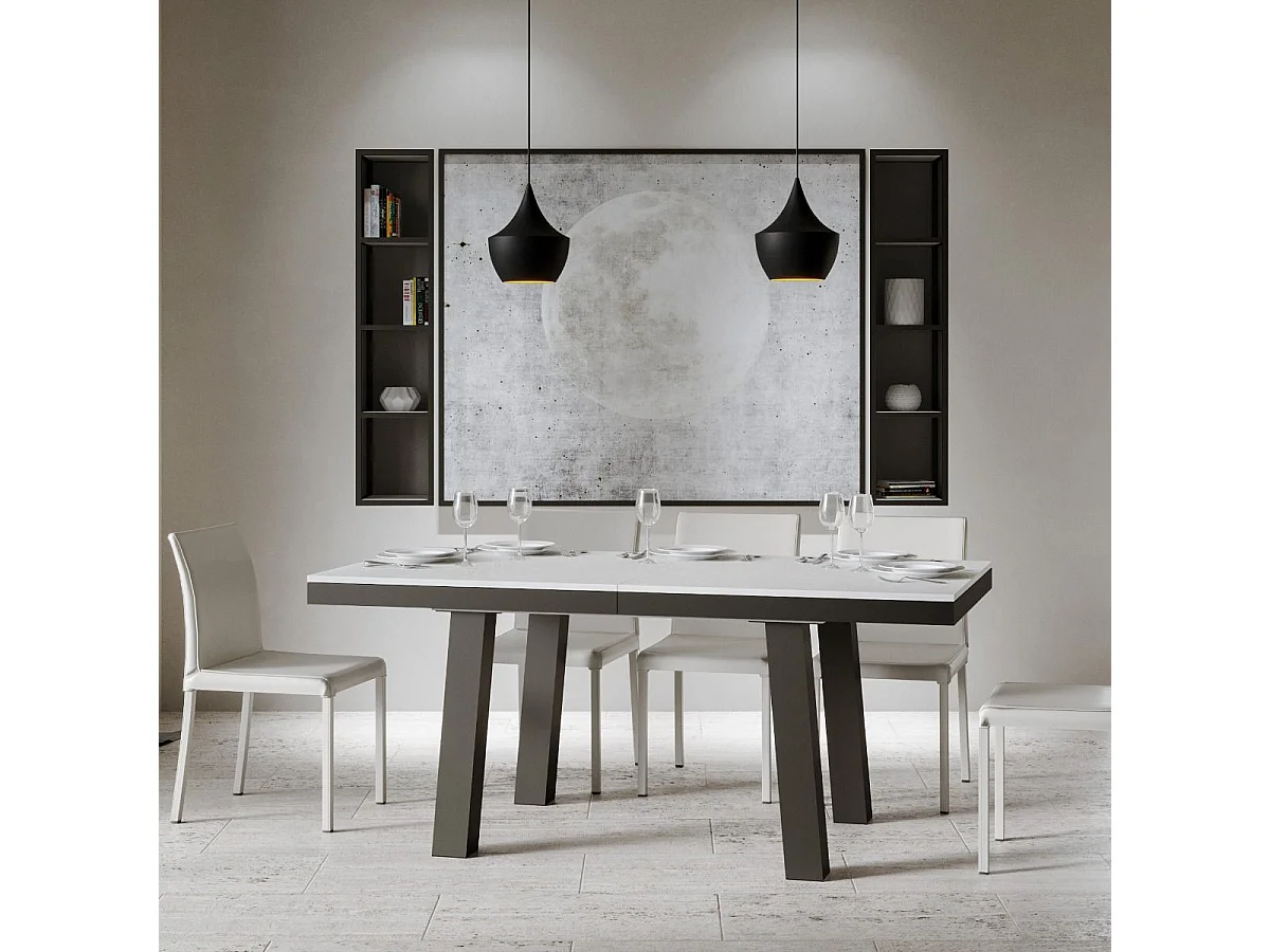 Mesa de jantar extensível 90x160/420 cm Bridge Evolution Cinza Branca quadro Antracite
