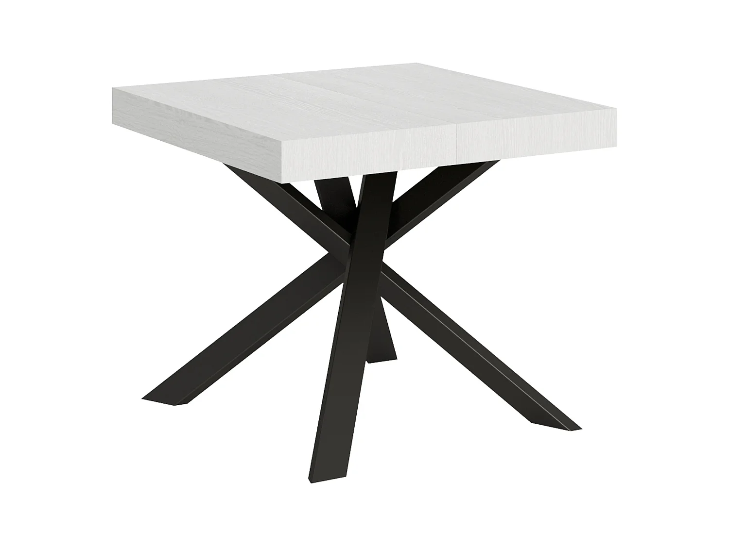 Ausziehbarer Tisch 90 x 90/194 cm. Platte aus weißem Eschenholz – Beine in Anthrazit