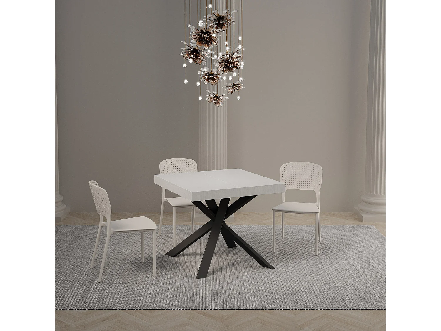 Uitschuifbare tafel 90/194x90 cm Clerk eiken wit met antraciete poten