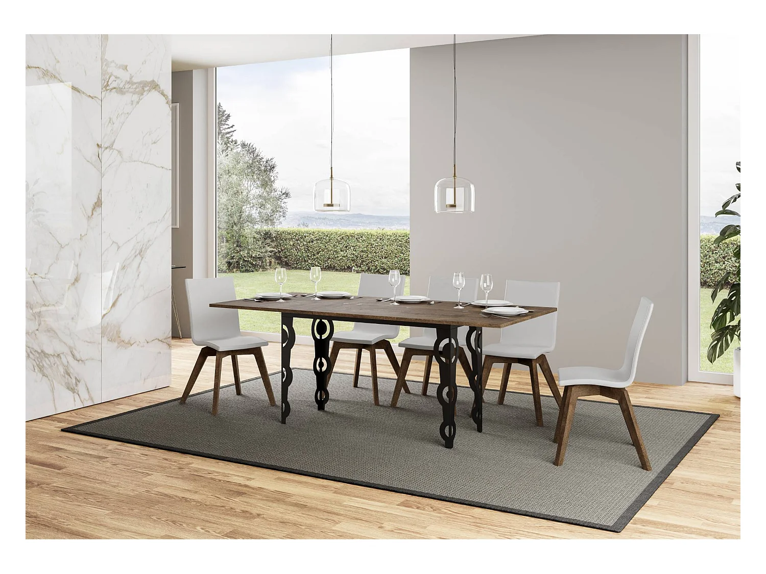 Uitklapbare tafel 120/200x45/90 cm Karamay Double walnoot frame antraciet