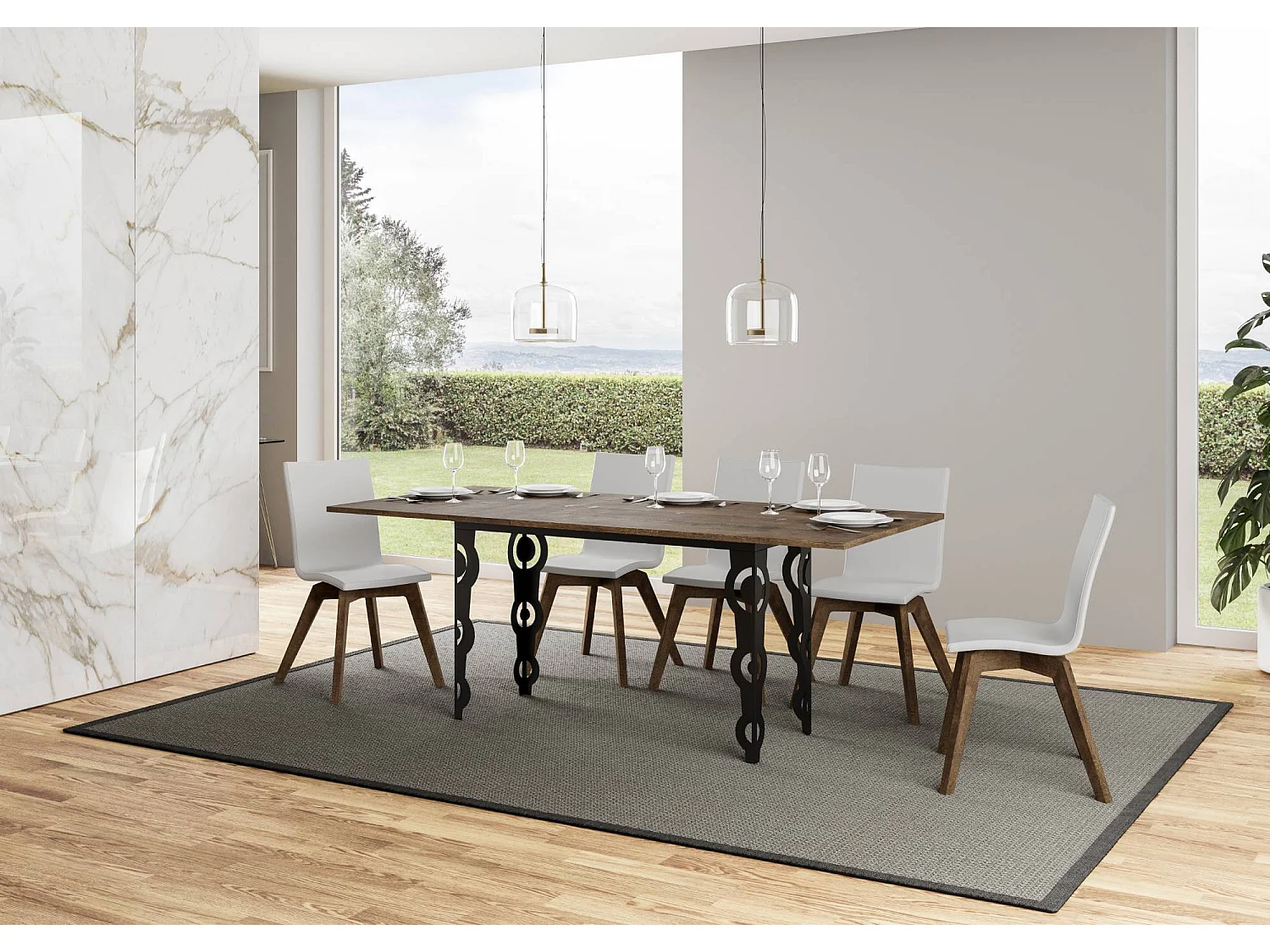 Uitklapbare tafel 120/200x45/90 cm Karamay Double walnoot frame antraciet