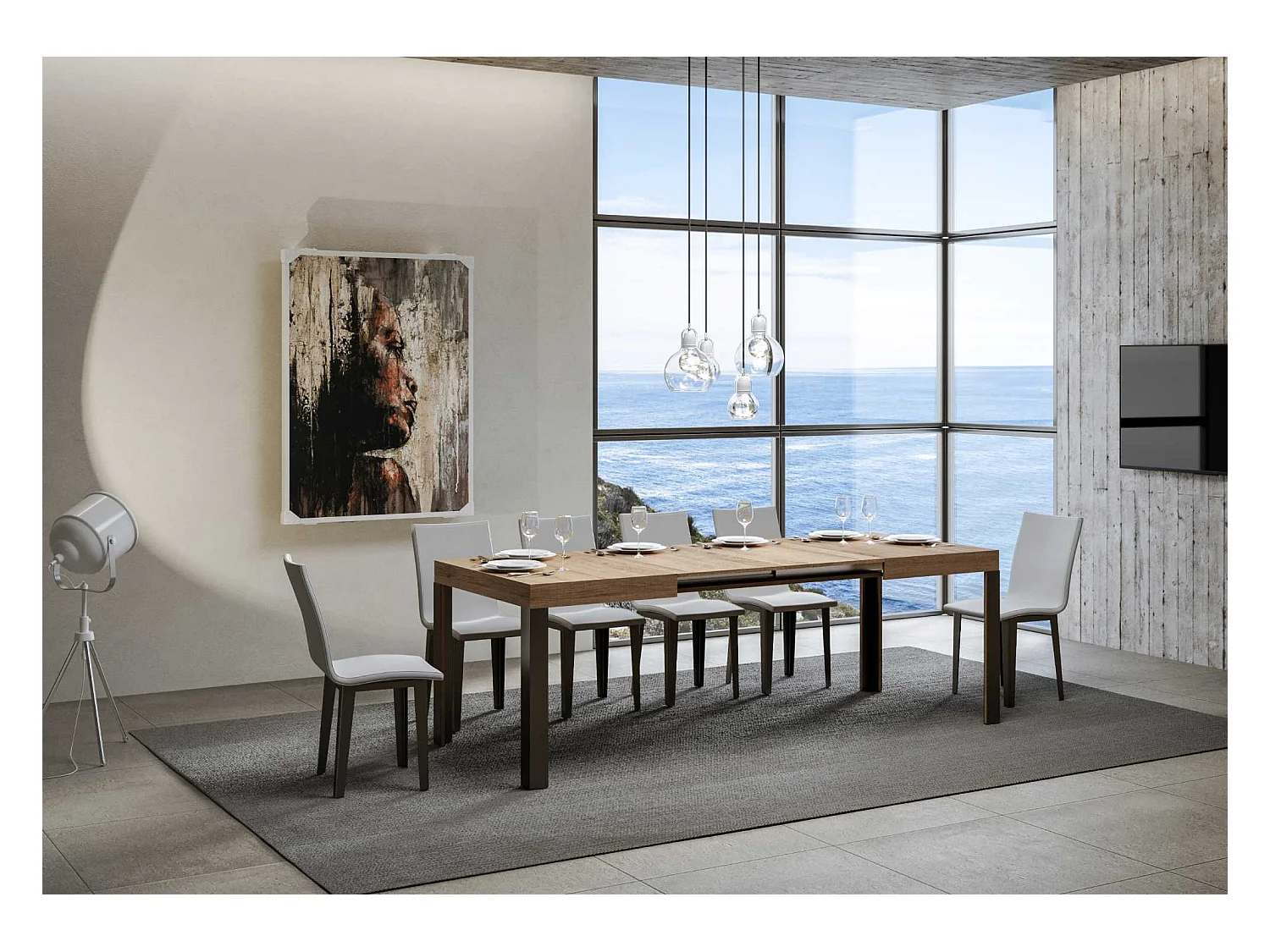 Table extensible 90x130/234 cm Linea Chêne Nature cadre Anthracite